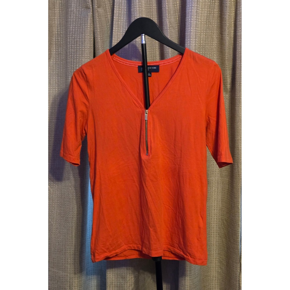 Jones New York V-Neck Quarter Zip Blouse Women's Size Small Orange